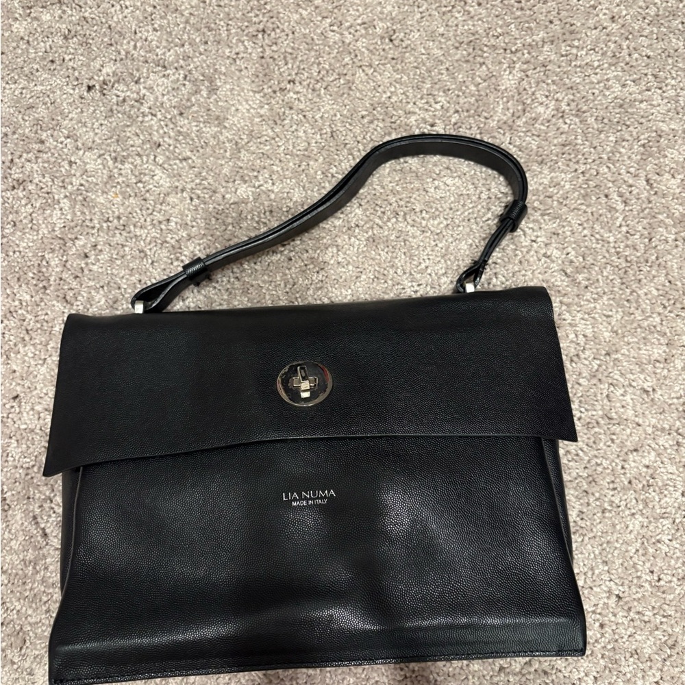Lia Numa Black Italian Leather Shoulder Bag